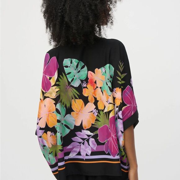 Joseph Ribkoff Black/Multi Floral Print Boxy Top Style 252218 Size XXL - Picture 4 of 7